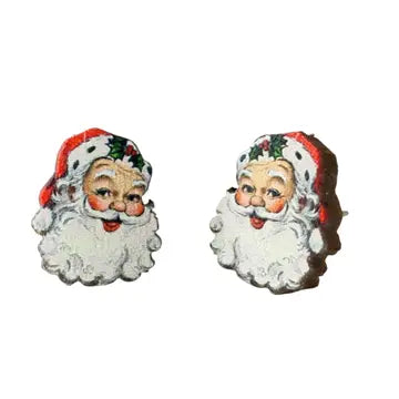 Santa Studs Wooden Earrings