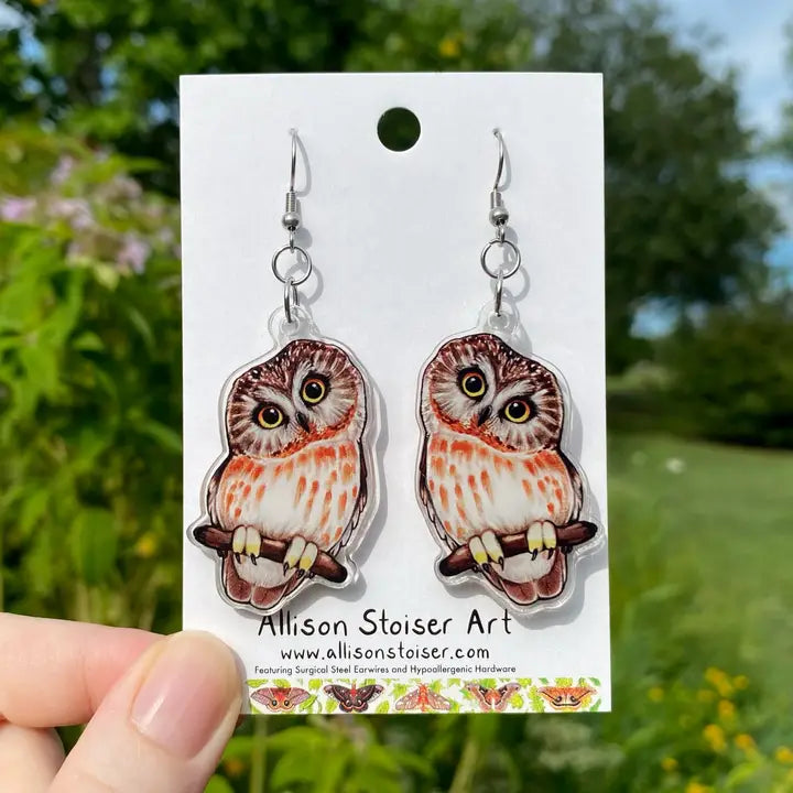 Acrylic Saw Whet Owl Earrings