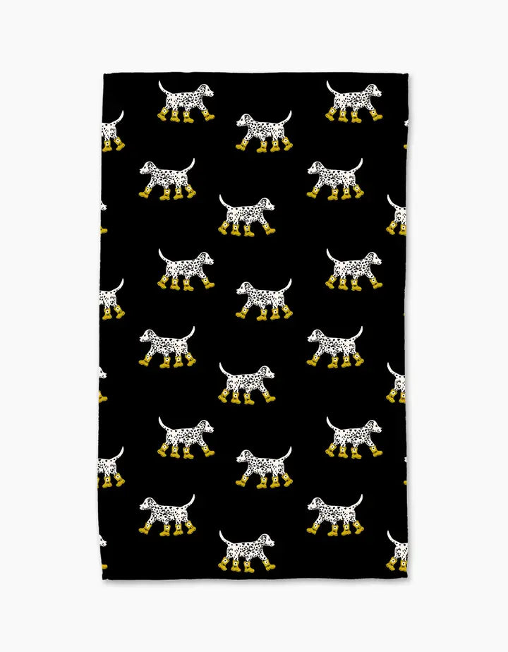 Geometry Tea Towel: Dalmatian in Boots Black