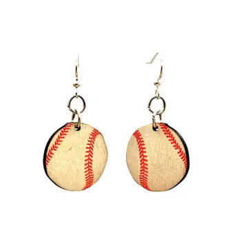 Wooden Earrings - Baseball