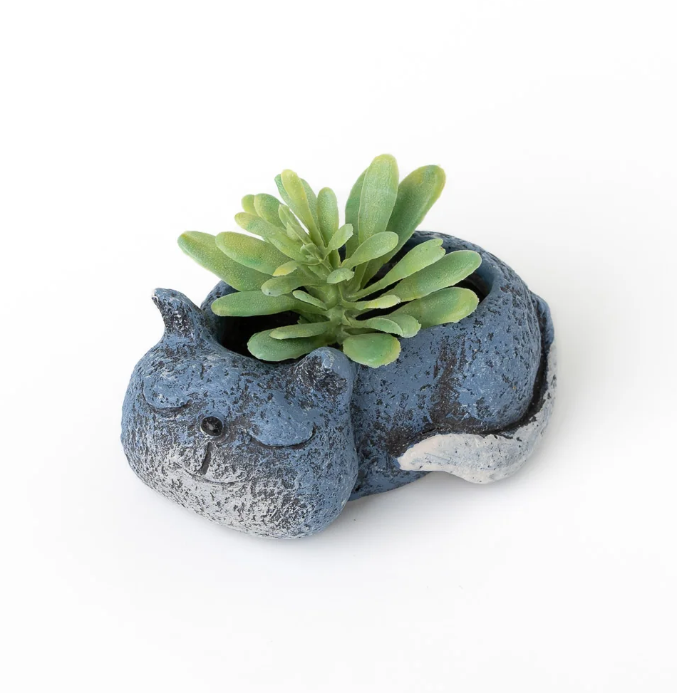 Mini Blue Sleeping Cat Planter