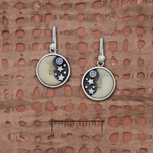 Tagua Half Moon Face with Opal & Star Earrings L758