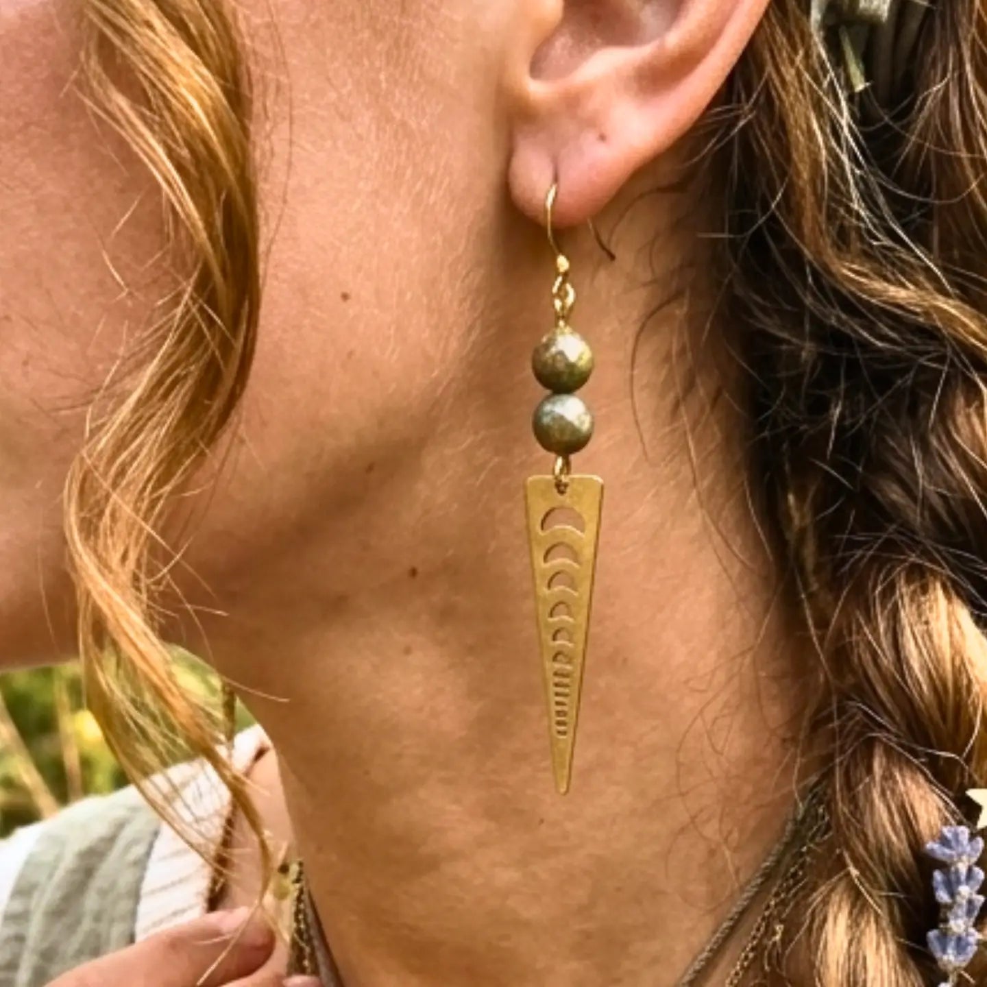 Moondance Picasso Jasper & Raw Brass Phase Earrings