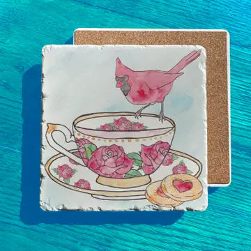 Cardinal Rose Tea Cup Stone Trivet