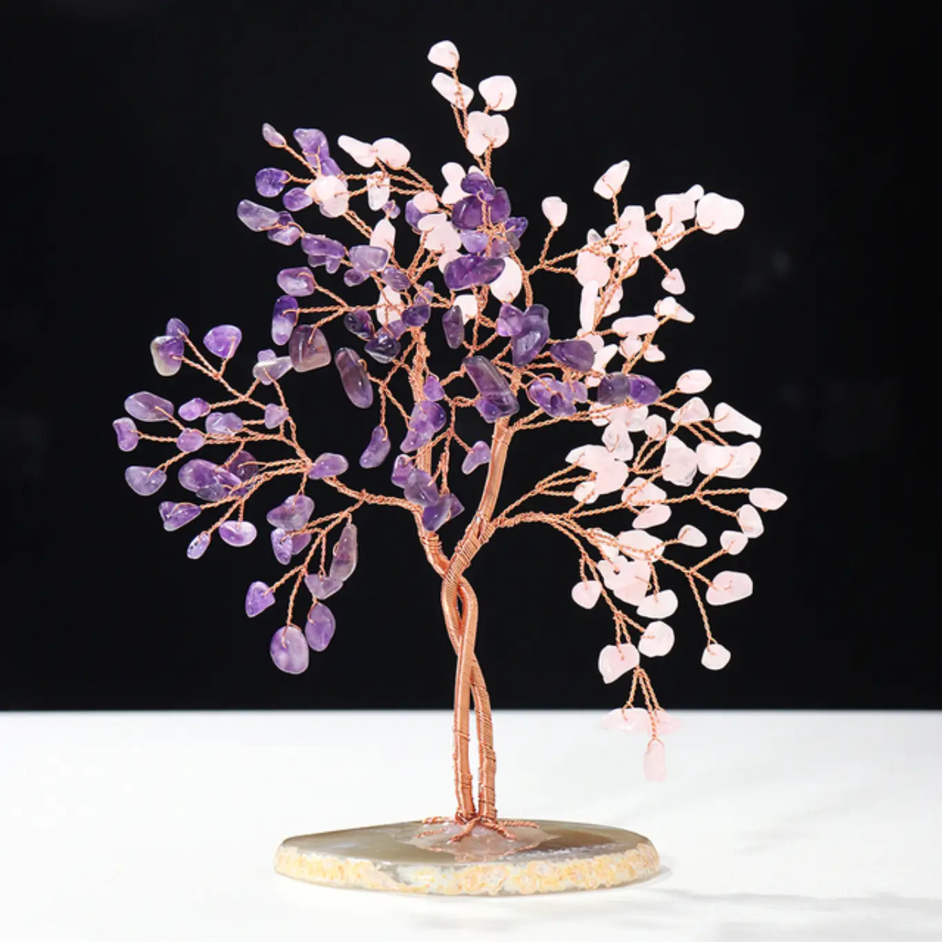 Crossing Gemstone Crystal Tree Amethyst & Rose Quartz