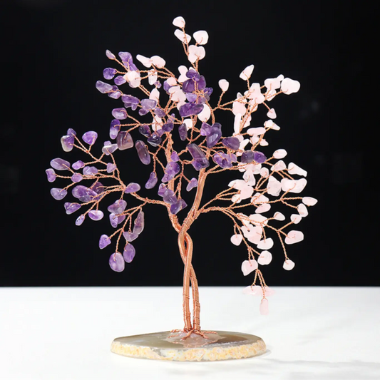 Crossing Gemstone Crystal Tree Amethyst & Rose Quartz