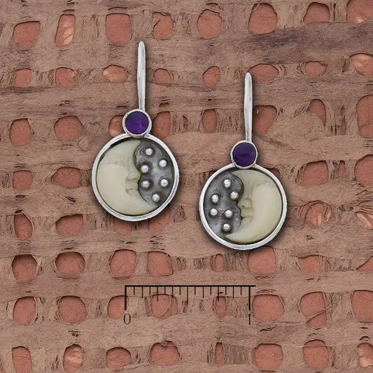 Tagua Half Moon Face with Amethyst Earrings L99
