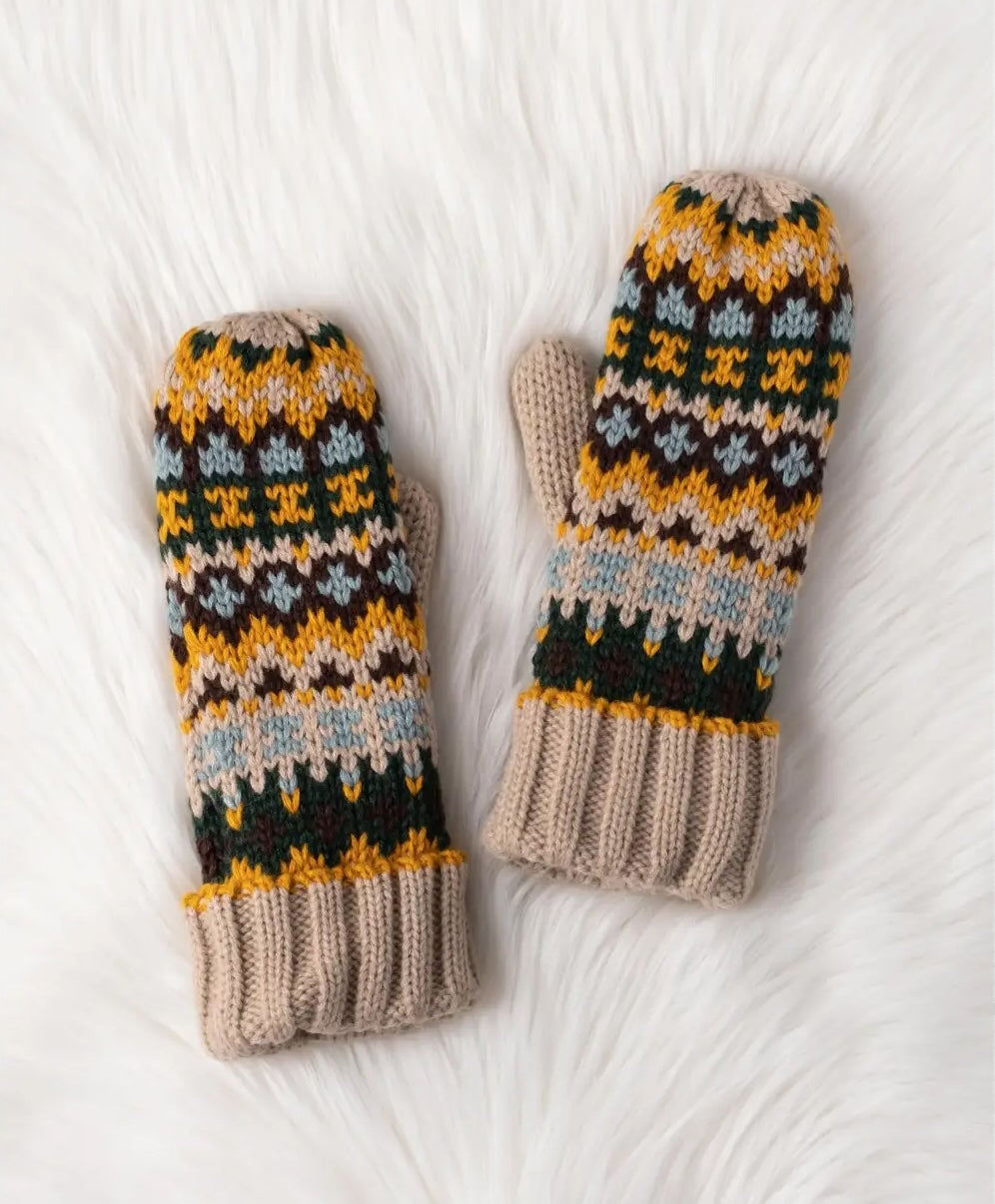 Taupe & Multicolored Mittens