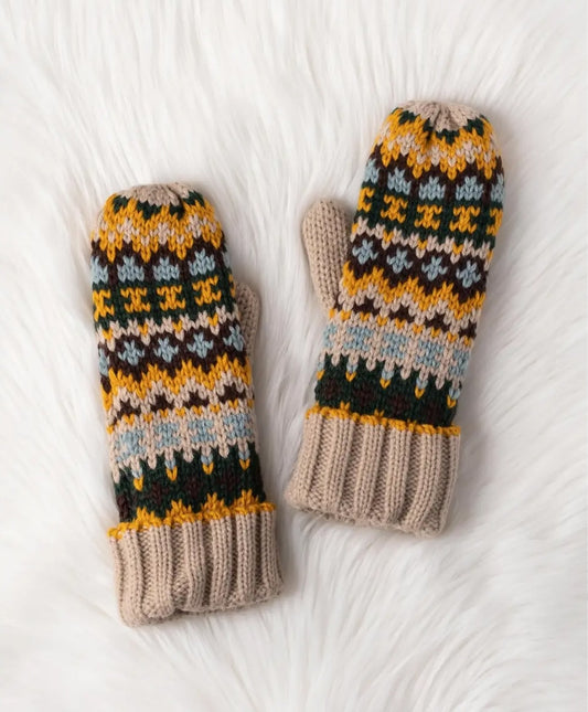 Taupe & Multicolored Mittens