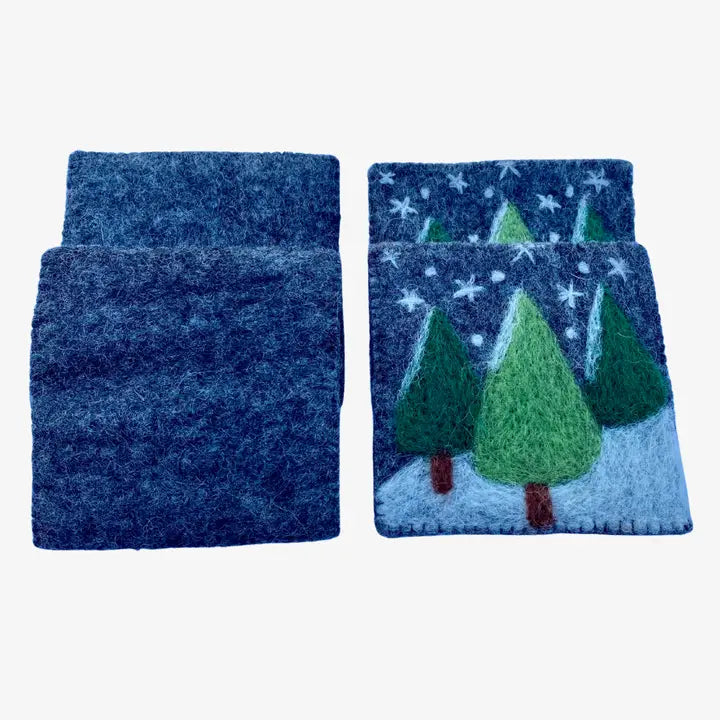 Snowy Trees Felted Wool Coasters set/4