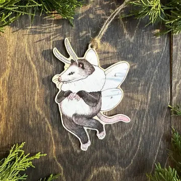Tiger Moth Opossum Wood Print Christmas Ornament