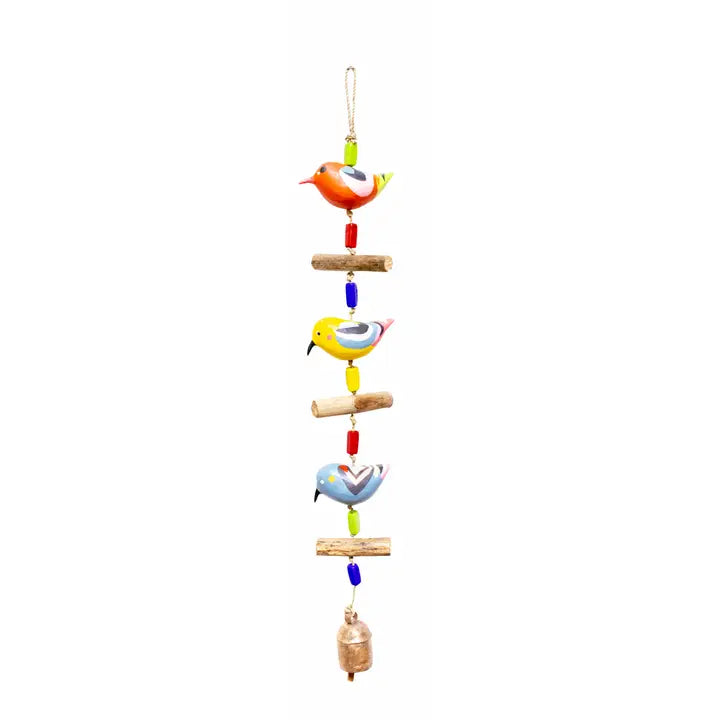 Nature's Melody Three Wood Birds Beaded Chime