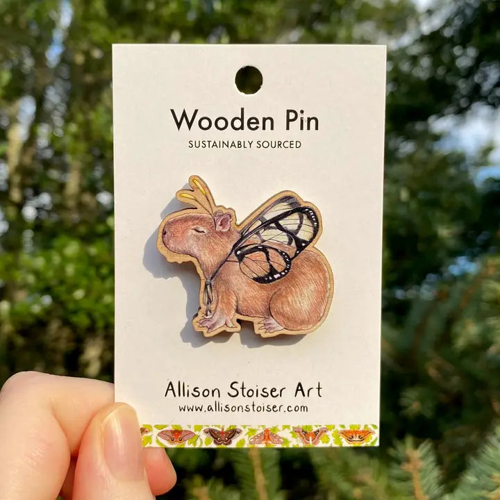 Butterfly Capybara Wooden Pin