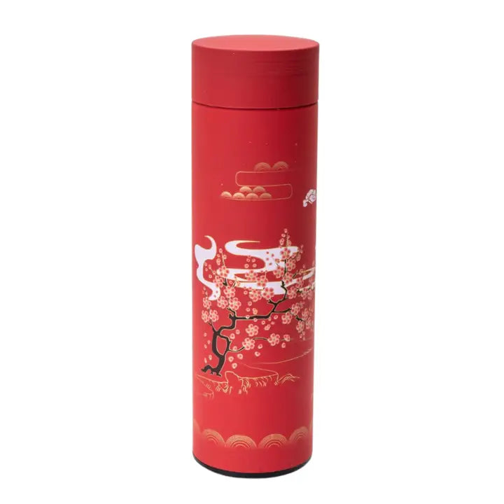 Vacuum Insulated Stainless Thermos Flask Red Cherry Blossom Cranes