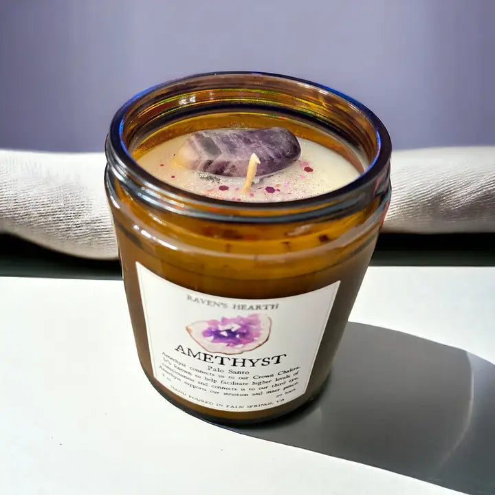 Amethyst Crystal Candle Palo Santo Scent