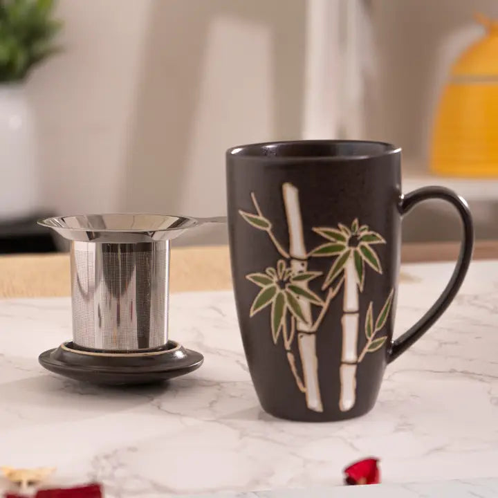 Tea Infuser Mug 15oz Bamboo Design