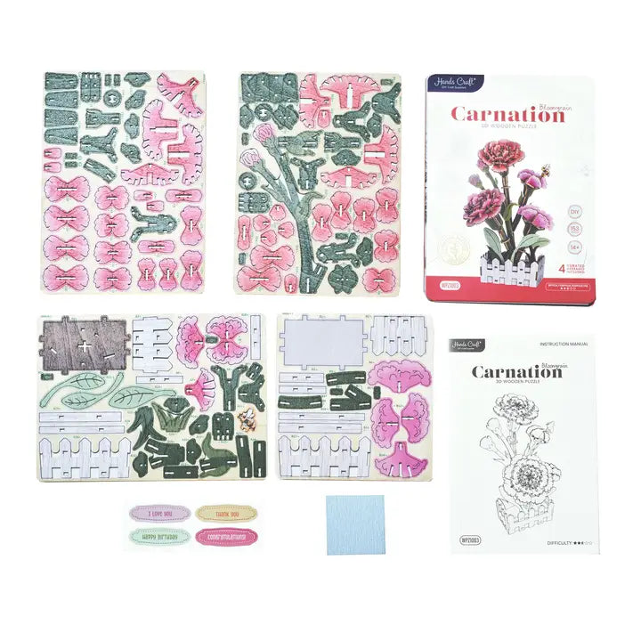 DIY Wooden Puzzle: Carnation Bloom Set