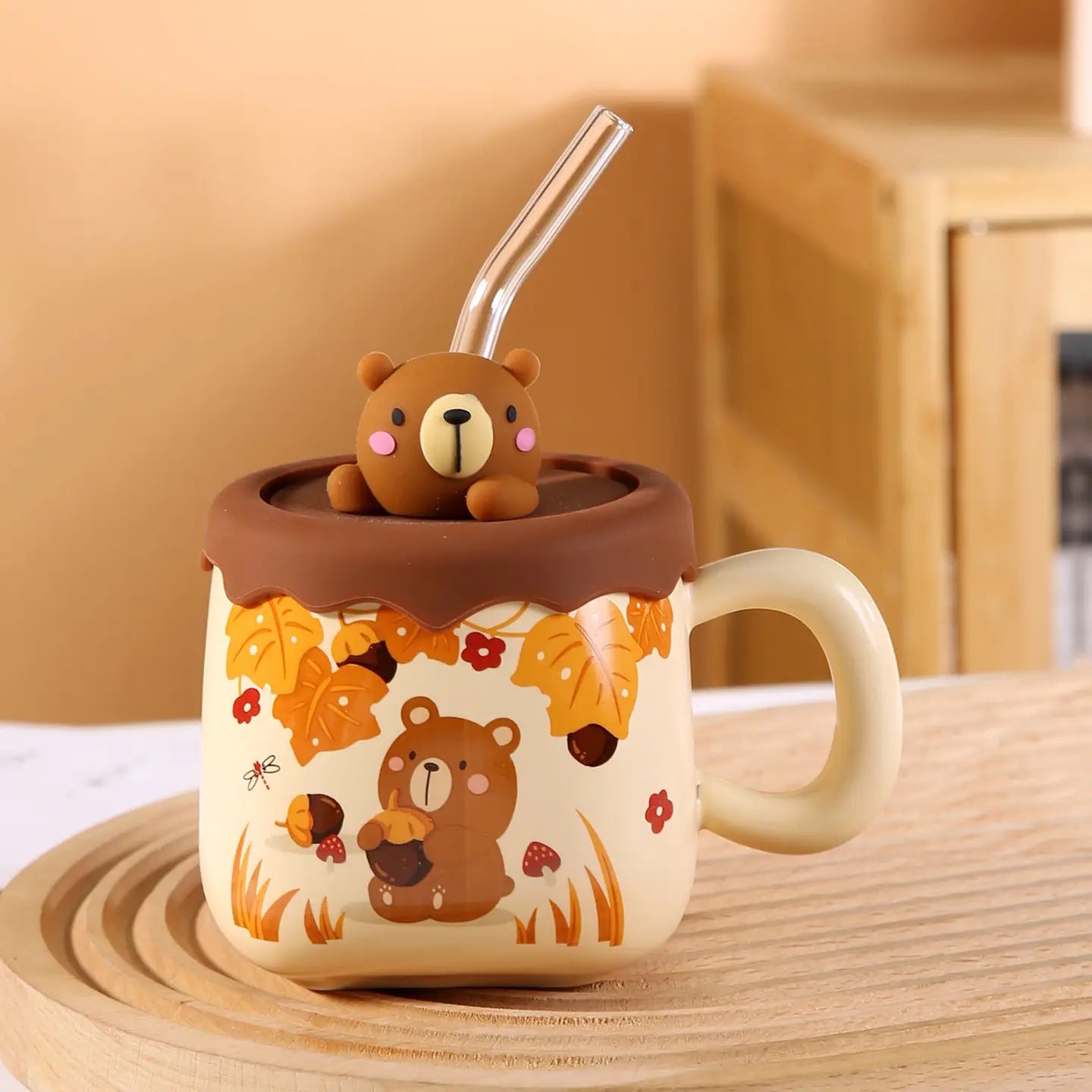 Cute Animal Mug w/ Lid + Straw