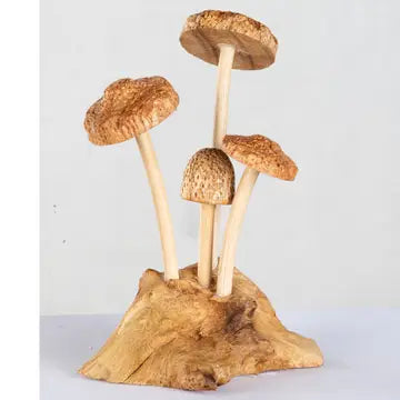 4 Wooden Mushrooms on Base
