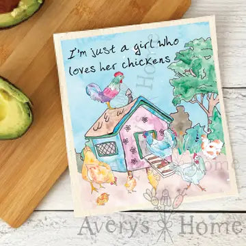 Just a Girl Who Loves Her Chickens Swedish Dishcloth