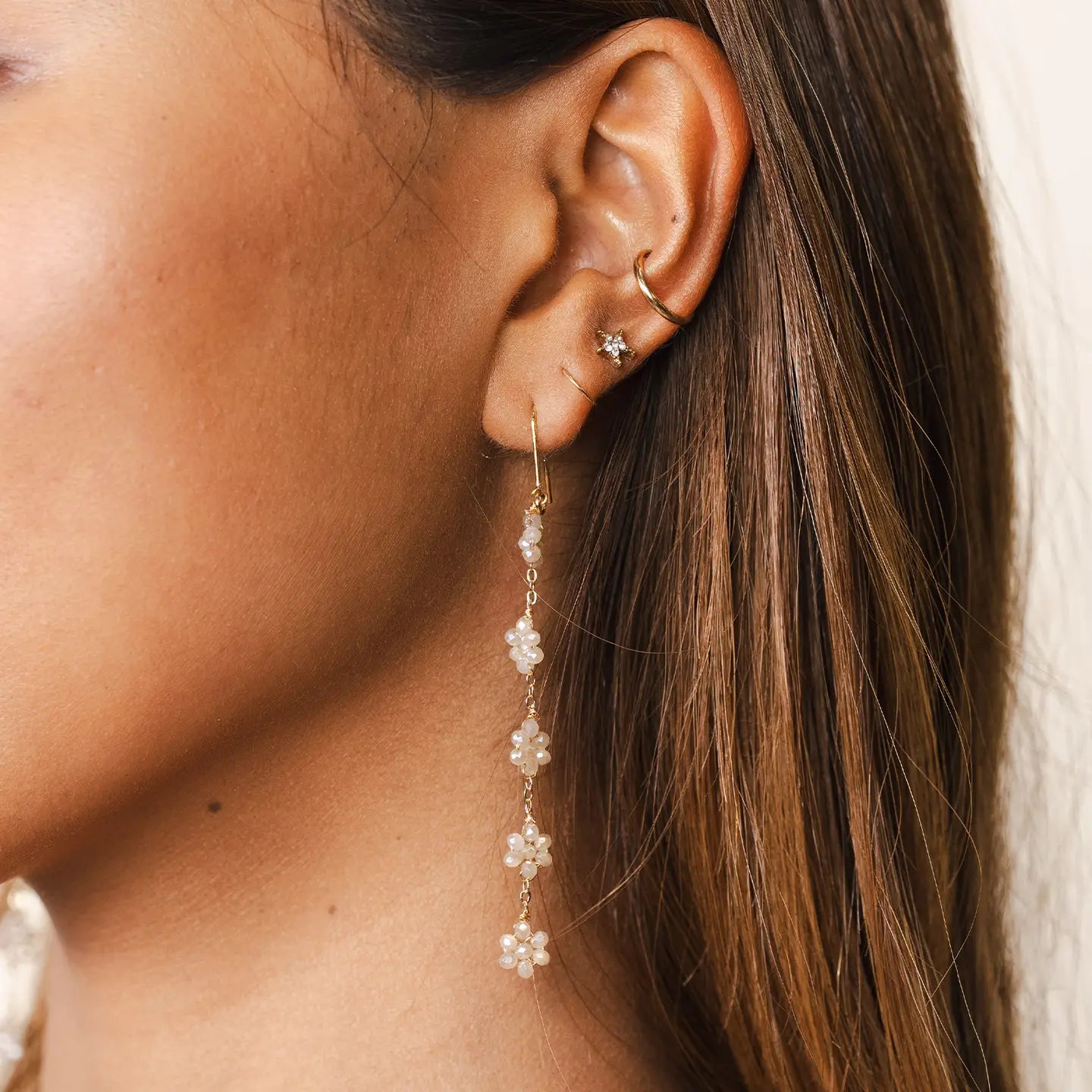 Cream Flower Dangle Earrings