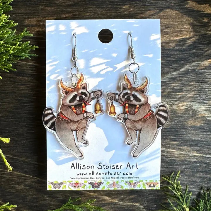 Acrylic Krampus Raccoon Earrings