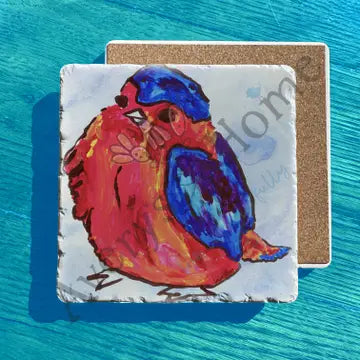 Life is Beautiful Red Blue Bird Stone Trivet