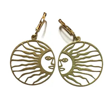 Brass Round Sun Earrings