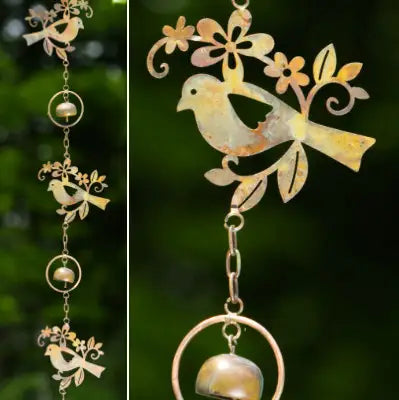 Flamed Triple Birds Ornament w/ Bells