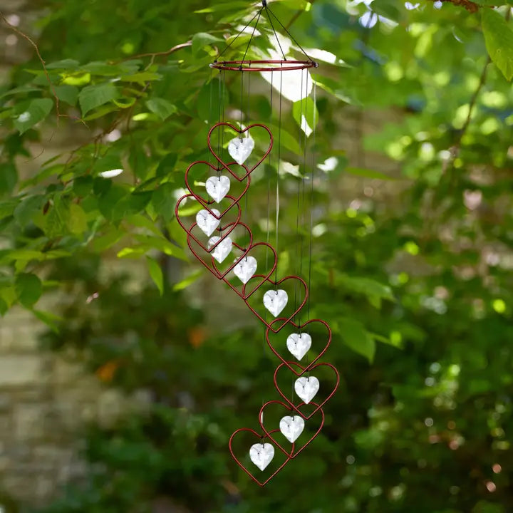 Red Crystal Heart Spiral Suncatcher Wind Chime 36"