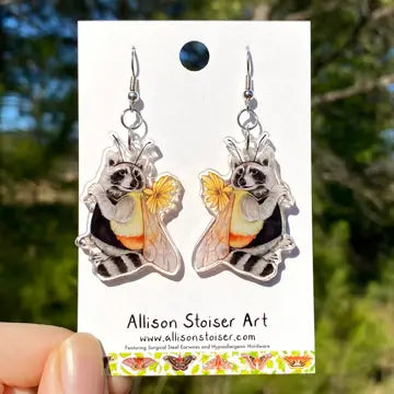 Acrylic Bumblebee Raccoon Earrings