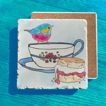 Colorful Bird on a Tea Cup Stone Trivet