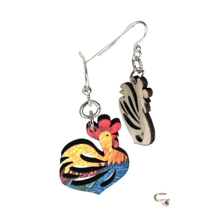 Wooden Earrings - Cock-A-Doodle-Doo