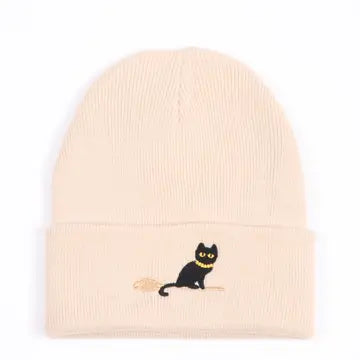 Halloween Black Cat Embroidery Beanie
