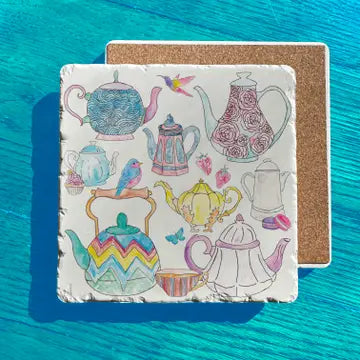 Tea Party Teapots Stone Trivet