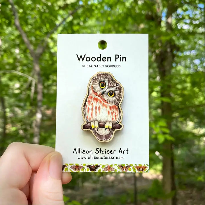 Saw Whet Owl Wooden Pin