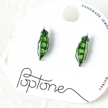 Green Pea Pod Cute Vegetable Stud Earrings