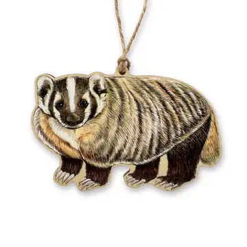 American Badger Wood Print Christmas Ornament
