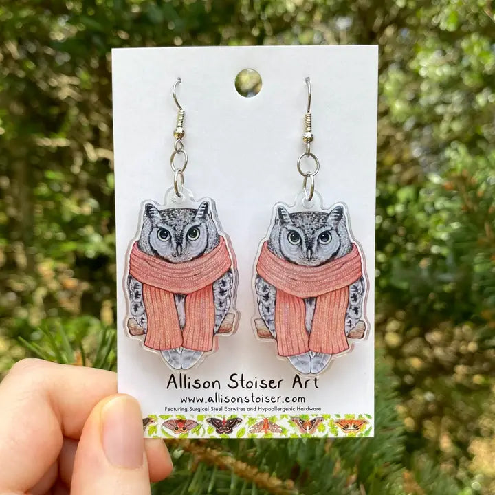 Acrylic Cozy Screech Owl Earrings