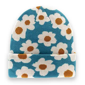 Blue Daisy Floral Knit Beanie