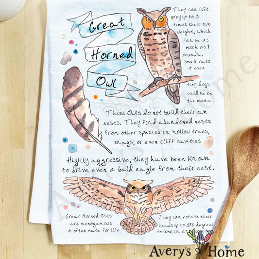 Great Horned Owl Facts Dish Towel