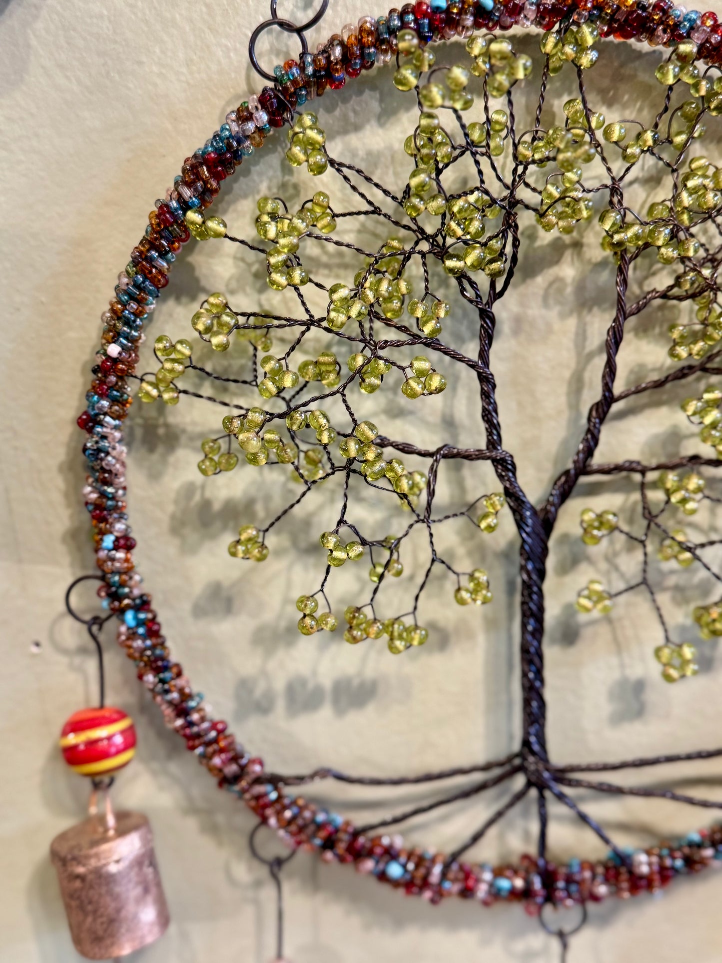 Wire Beaded Tree w/Bells -8" Green