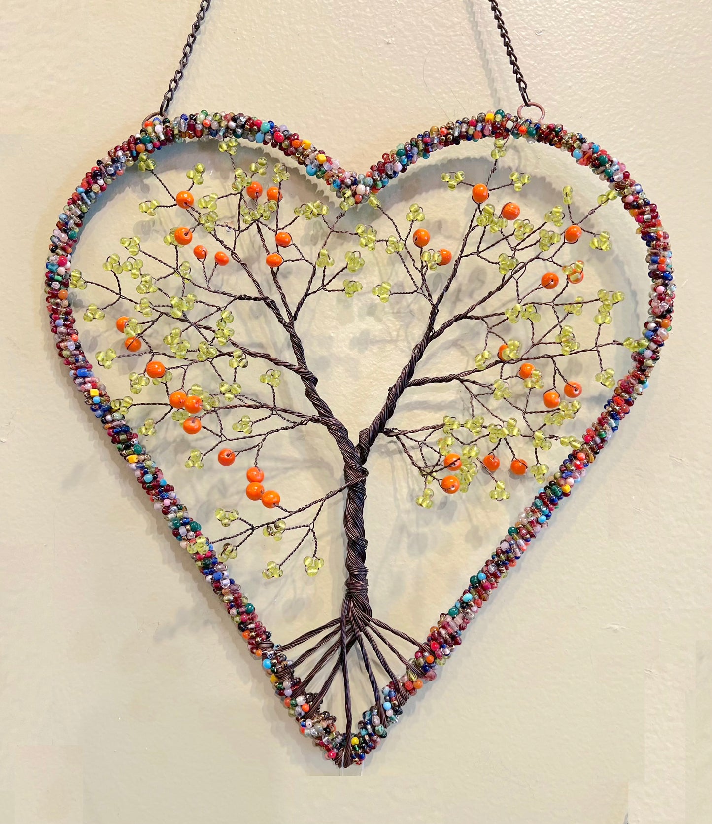 Wire Heart Tree of Life Orange