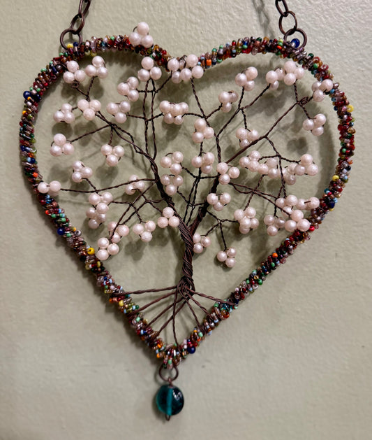 Wire Heart Tree of Life-White 7"