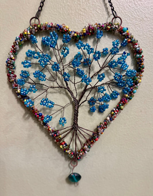 Wire Heart Tree of Life Blue 7"