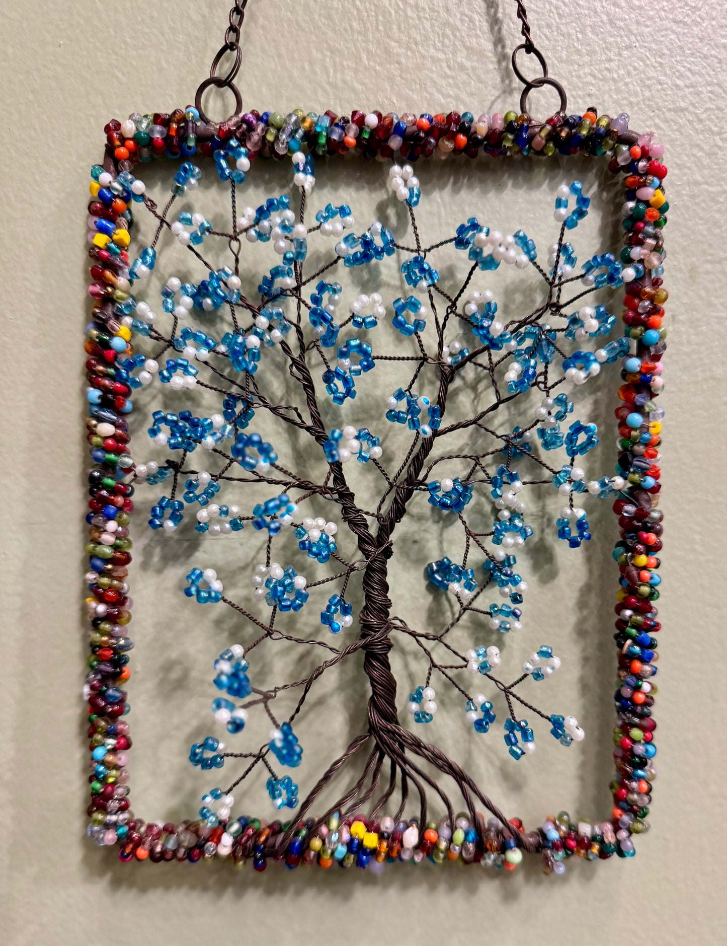 Wire Rectangle Tree Turq-8" Turq/pearl