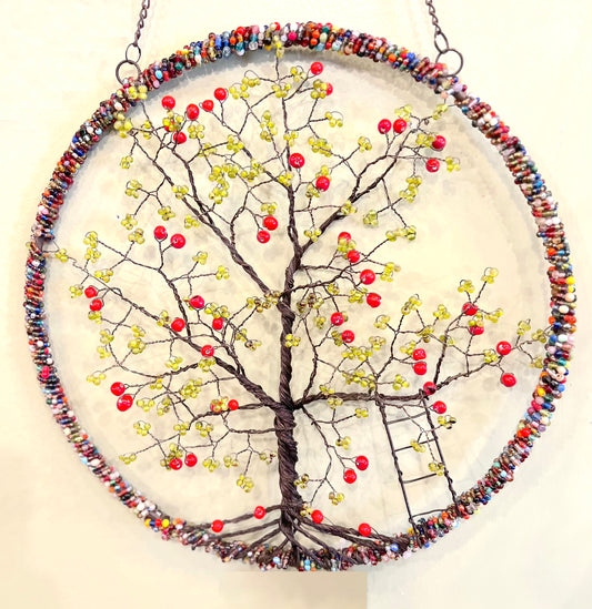 Wire Beaded Apple Tree 12"