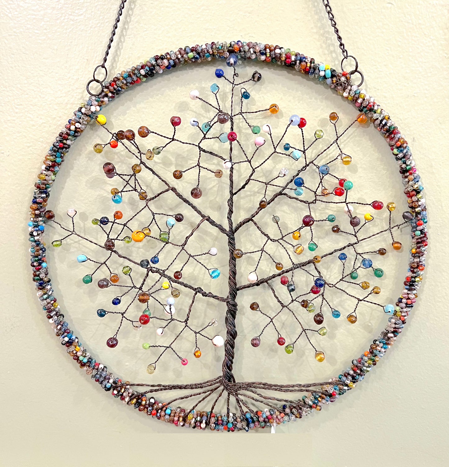 Wire Tree of Life Colorful Bead Leaves