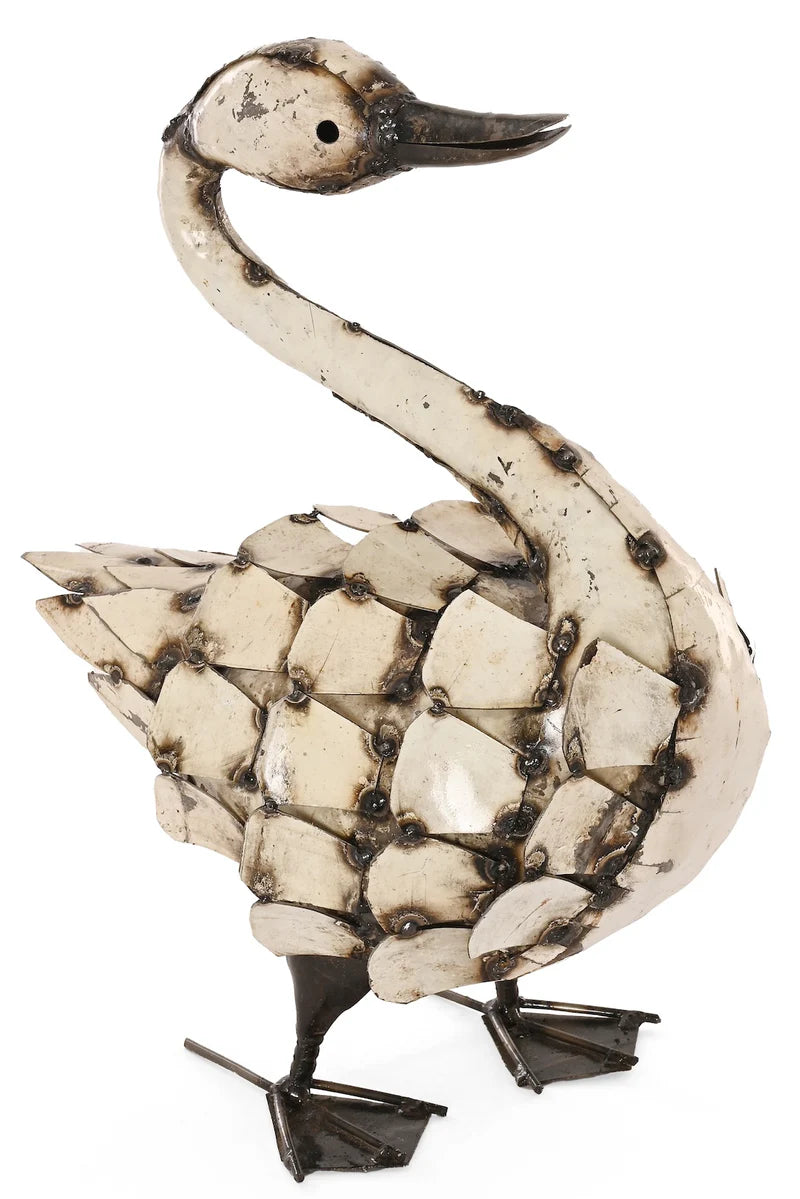 Recycled Metal Feathered Swan Sculpture Large