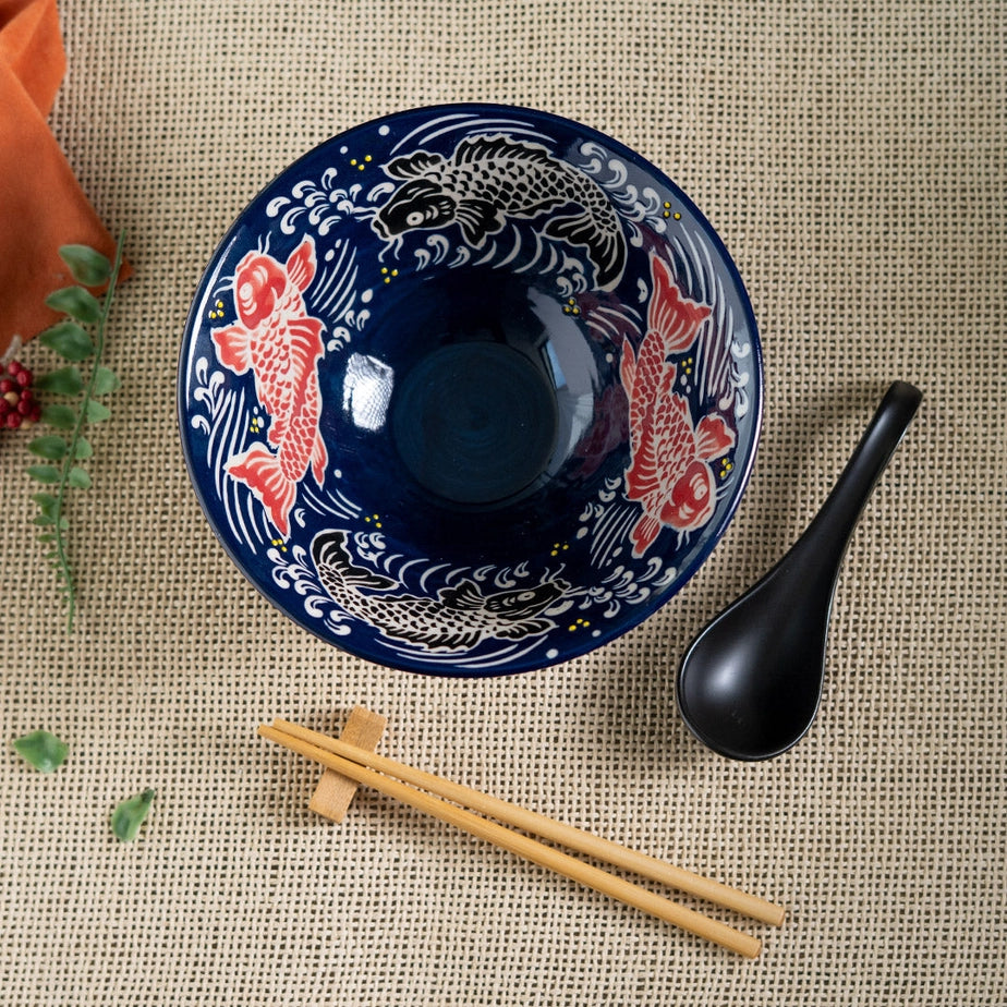 Koi Fish 24oz Bowl with Chopsticks + Spoon Set